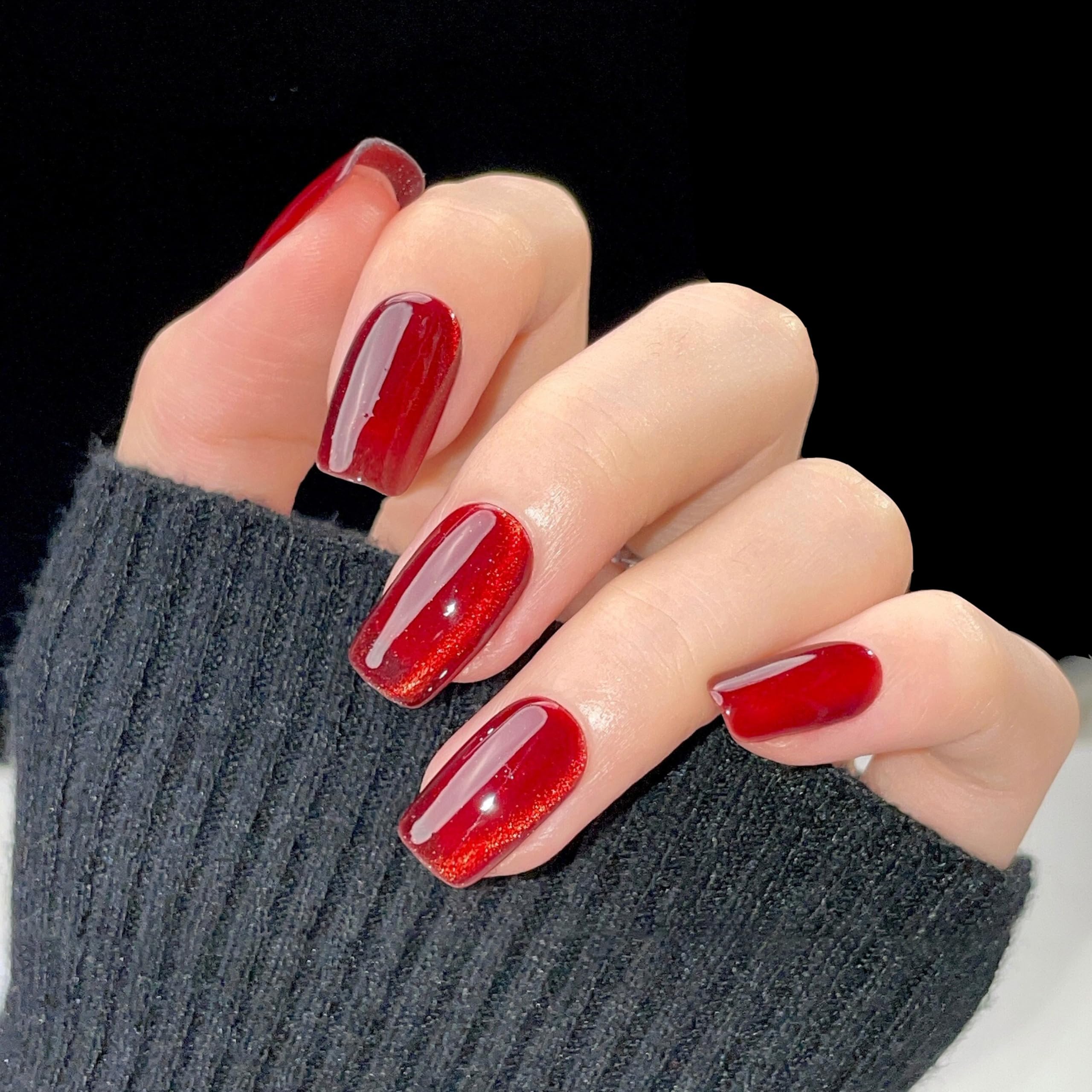 Amazon.com: Qsnidy Press on Nails Medium Square, Red Velvet, 24